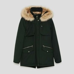 Zara TRF Faux Fur Lined Parka Coat: Size XS
